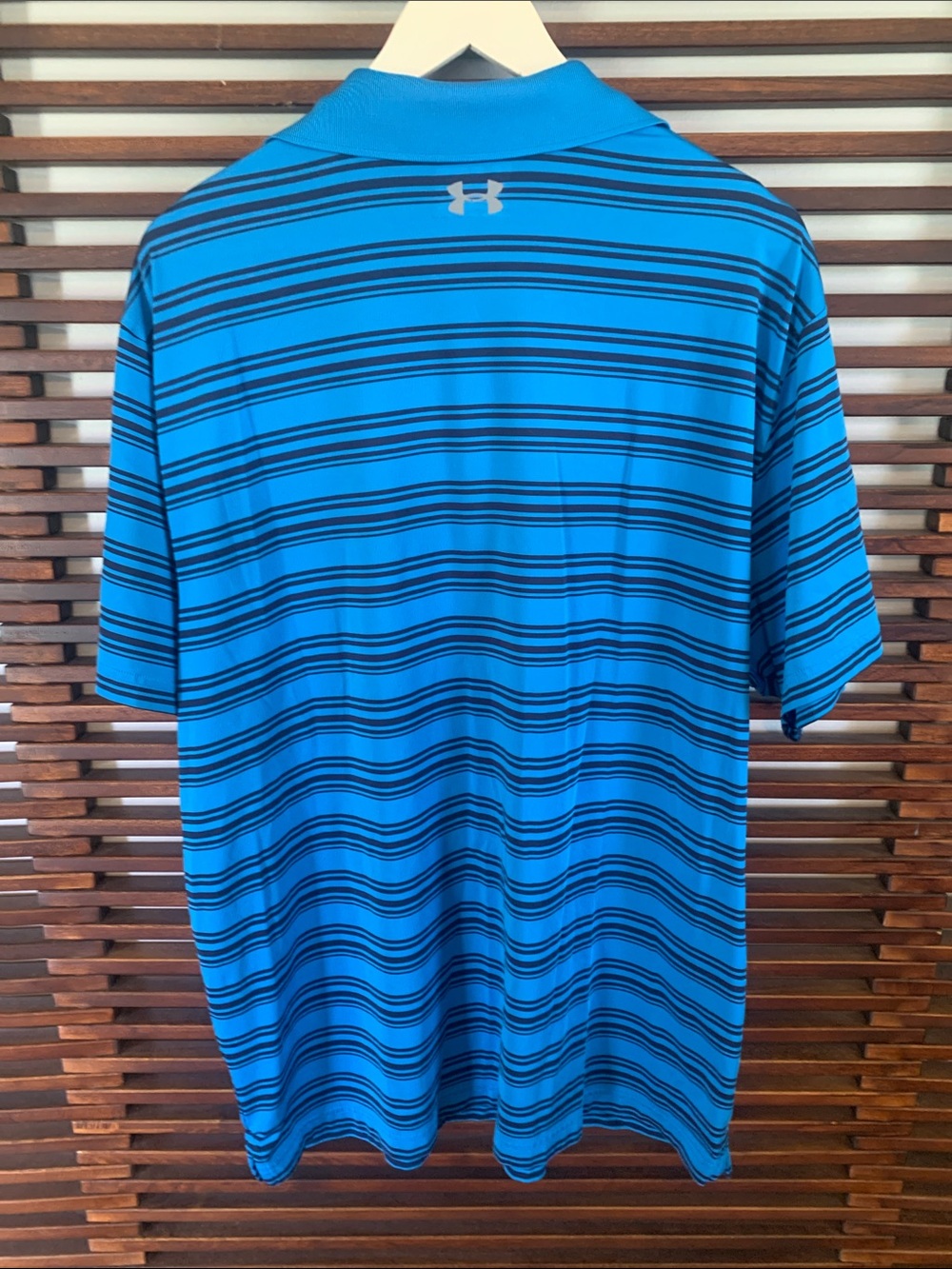 Under Armour Men's Bright Blue Striped Polo with Black Accents - Picture 5 of 8
